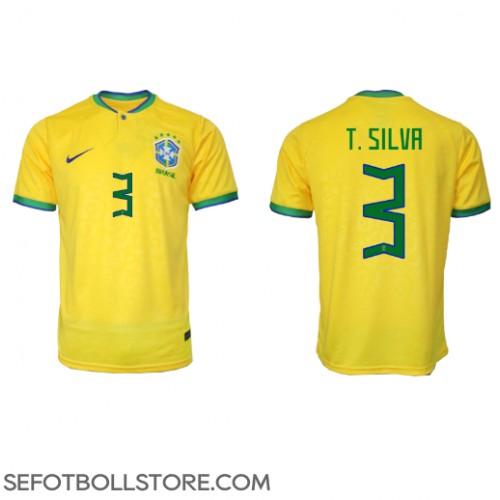 Brasilien Thiago Silva #3 Replika Hemmatröja VM 2022 Kortärmad